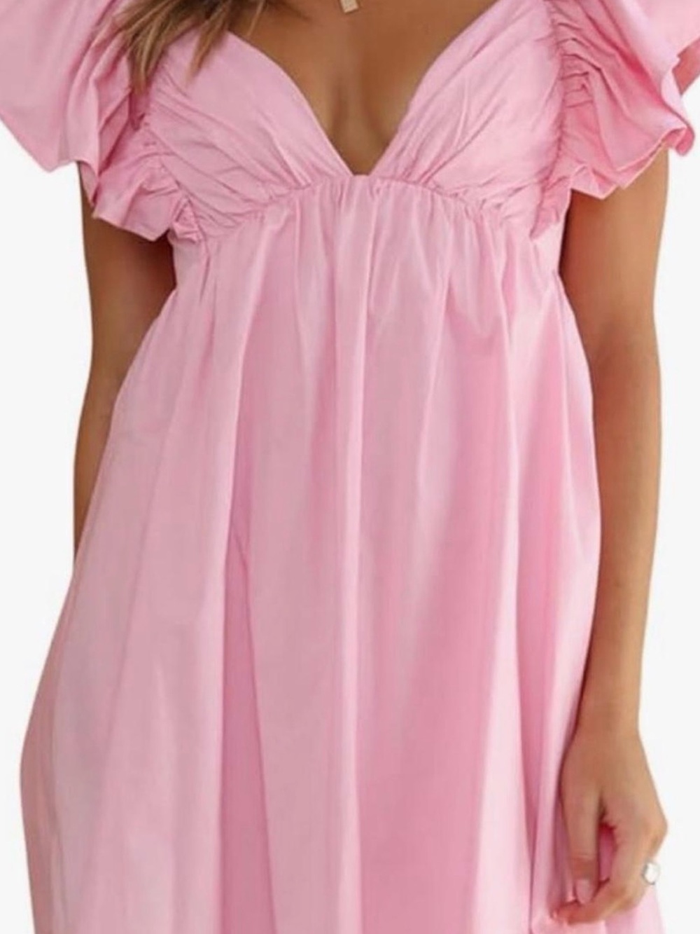 Pink Flutter-Sleeve Babydoll Dress